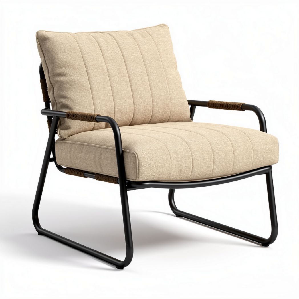 Beige loungestoel met stalen frame en stofkussen 80 x 70 x 70 cm