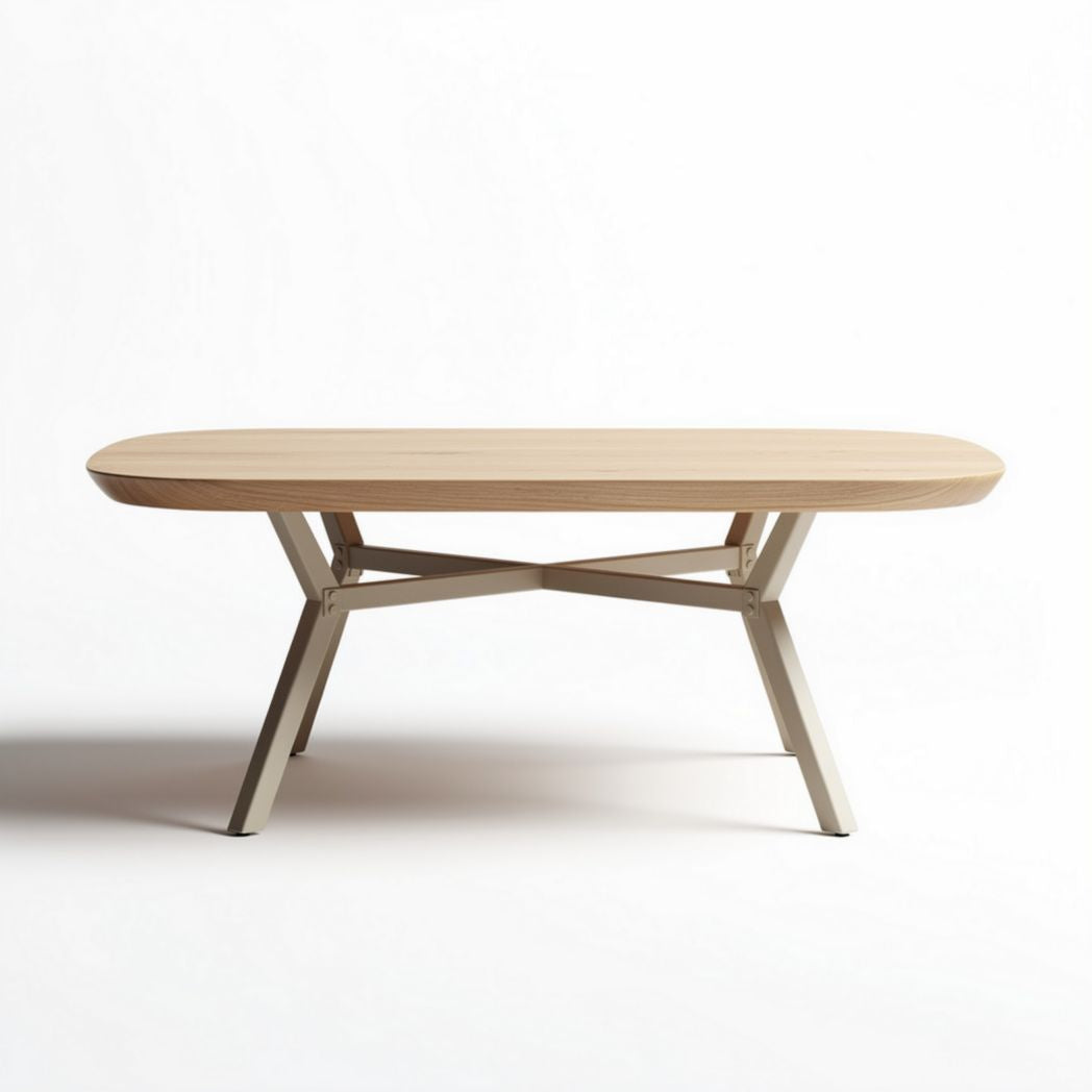 eetkamertafel van hout met metalen onderstel 200 x 100 x 75cm naturel