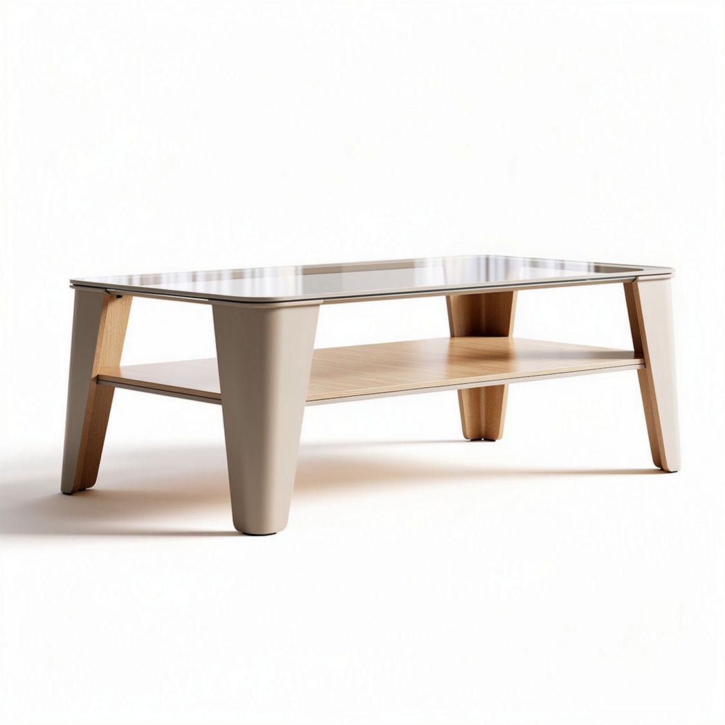 Salontafel van hout en glas met afmetingen 120 x 60 x 40 cm