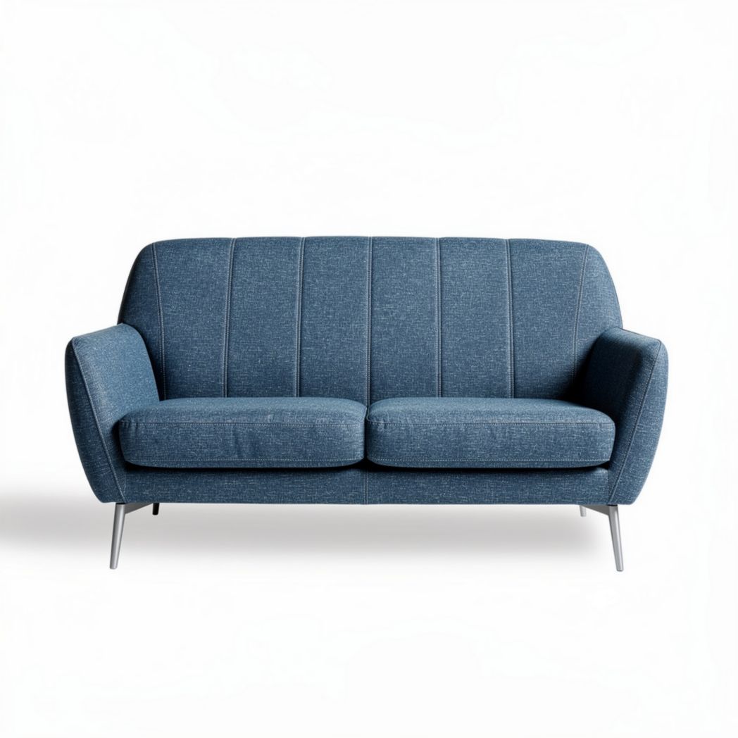 Blauw stoffen bank met metalen poten afmetingen 180 x 80 x 90cm