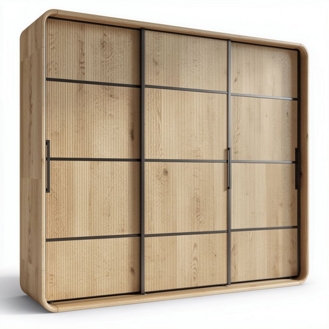 Kast van fineer met schuifdeuren 150 x 50 x 120 cm in natuurlijke kleur