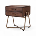 bijkast van hout met metalen poten en twee lades 50 x 40 x 50cm bruin