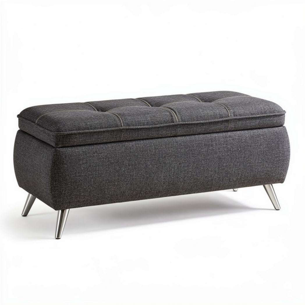 Opbergbank van stof met kussens 100 x 45 x 45cm in antracietgrijs