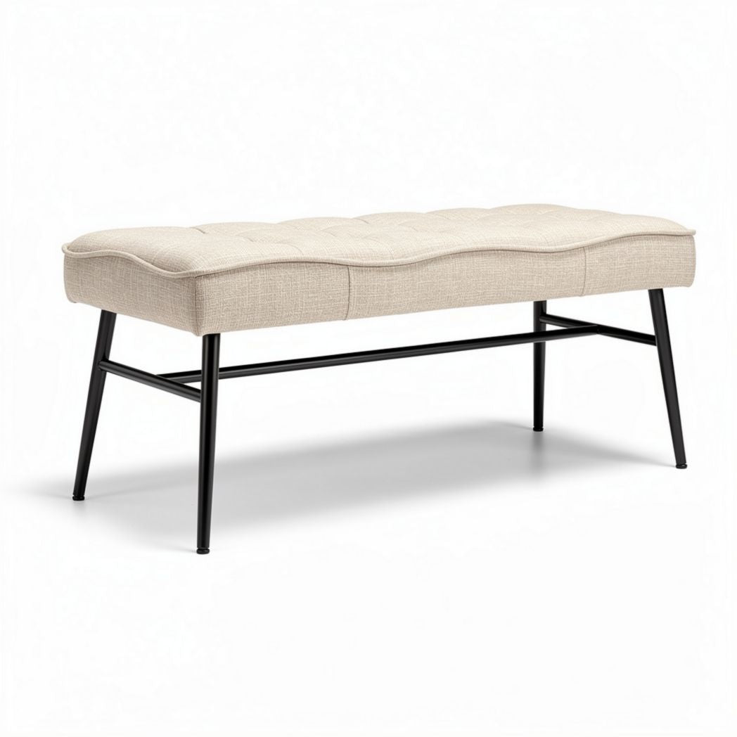 Bank met stoffen bekleding en metalen poten 120 x 50 x 45cm beige